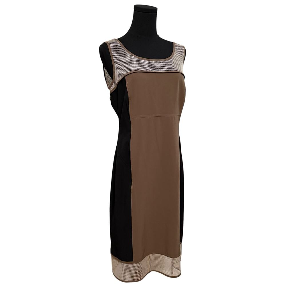 Pianura Studio Sleeveless Dress Color Block Mesh Panels Black Brown IT 46 Medium